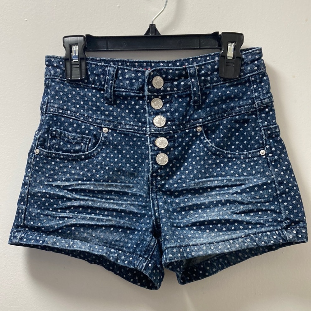 delia’s Skylar High-Waisted Polka Dot Denim Short Shorts